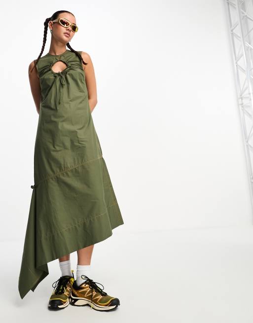 COLLUSION cut out column maxi dress in green