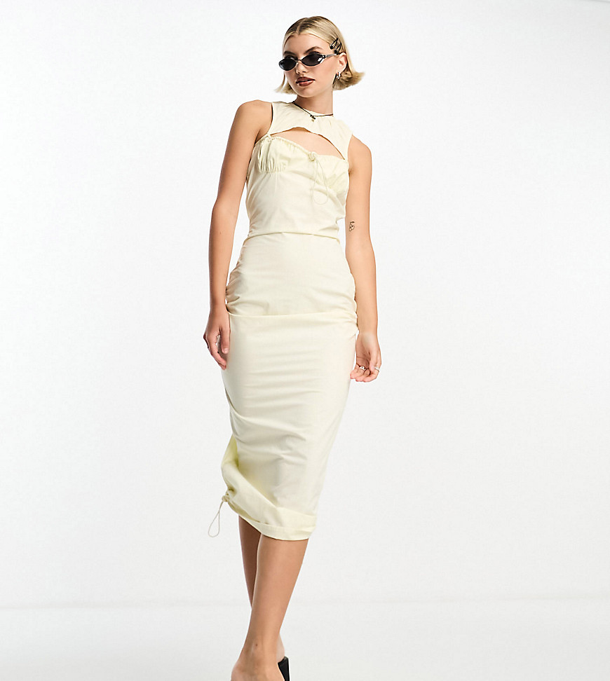 COLLUSION cut out column midi dress in light yellow-Neutral