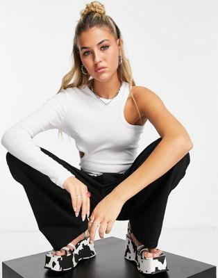 COLLUSION cut out long sleeve rib body in white  - ASOS Price Checker