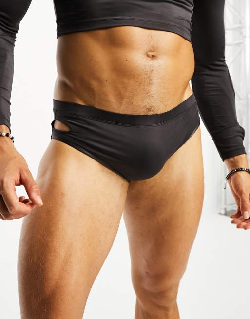 COLLUSION cut out swim briefs in charcoal 