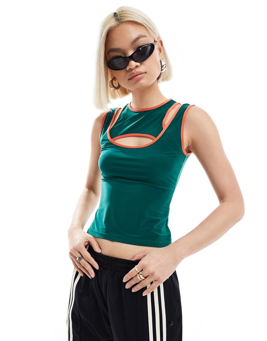 COLLUSION cut out tank top with sports binding in green