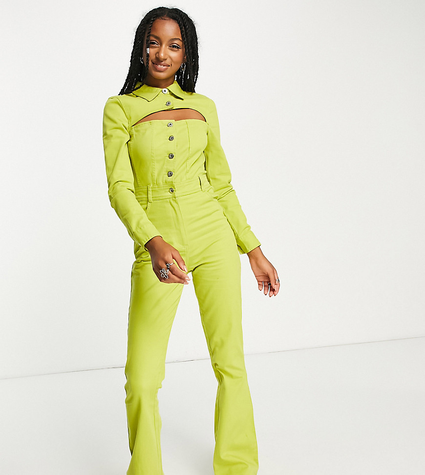 COLLUSION cut out twill jumpsuit in green