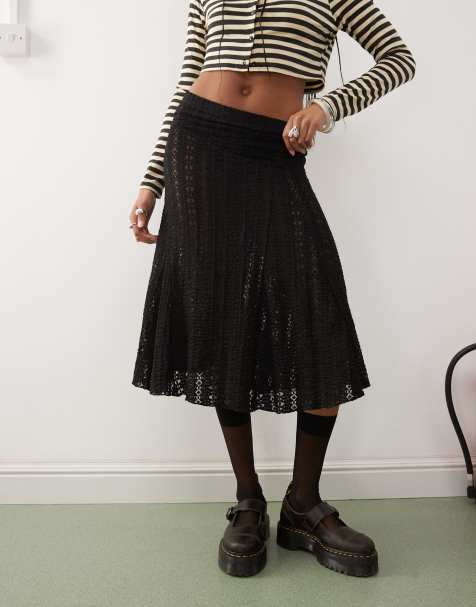 COLLUSION lace midi skirt in black