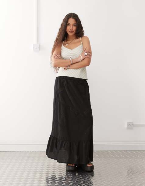 COLLUSION western broidery maxi skirt in black