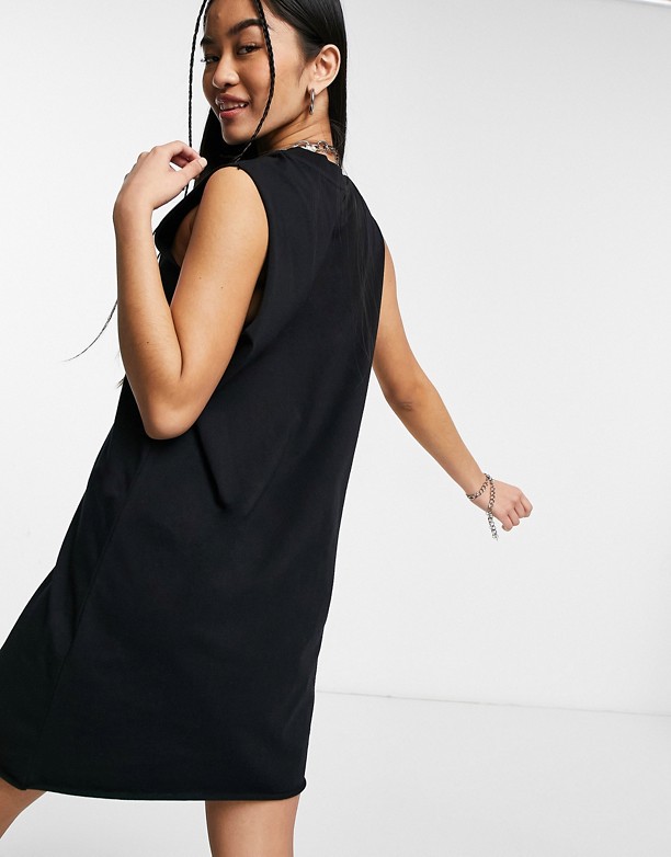 COLLUSION – Czarna sukienka koszulowa mini bez rękawÓw Czarny Sprzedaż 