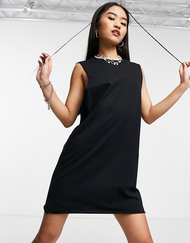 COLLUSION – Czarna sukienka koszulowa mini bez rękawÓw Czarny Sprzedaż 
