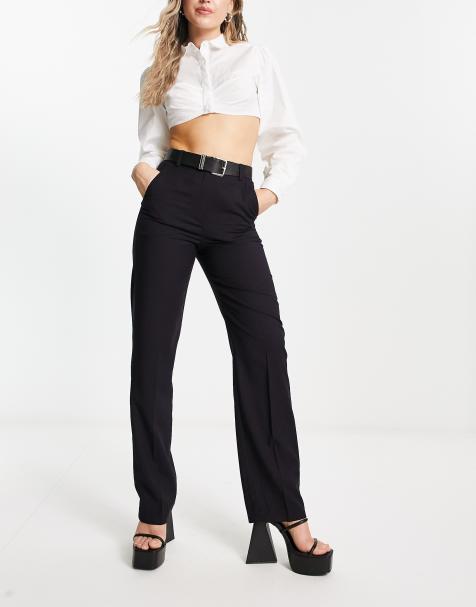 COLLUSION belted pinstripe tailored trouser in black