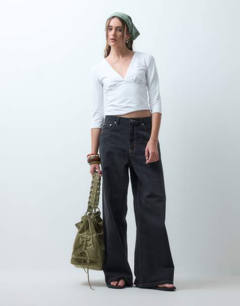 COLLUSION X003 wide leg mid rise jean in smokey black