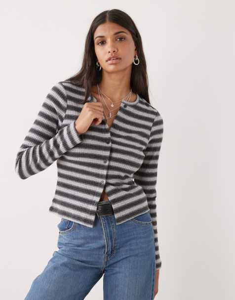 COLLUSION long sleeve cardigan in black and white stripe