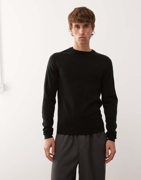 COLLUSION Slim knitted jumper sweater in black