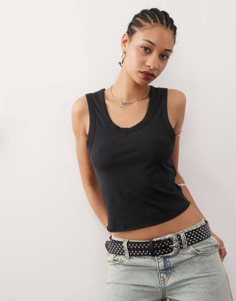 COLLUSION – Czarny dopasowany top bez rękawów - view 1