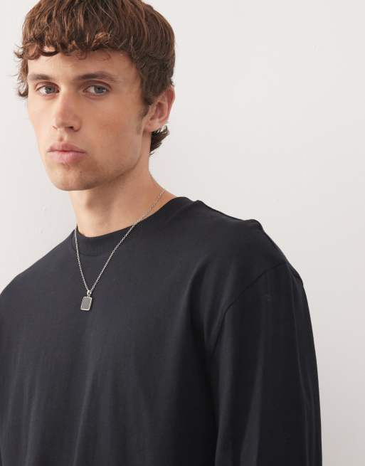 COLLUSION – Czarny prążkowany T-shirt z długimi rękawami, 4 z 4