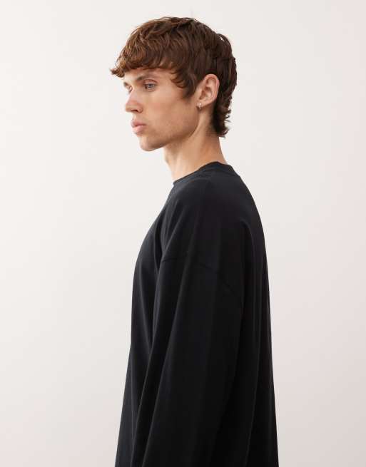 COLLUSION – Czarny T-shirt oversize w stylu skater z długimi rękawami, 4 z 5