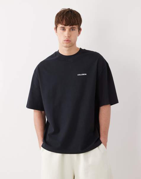 COLLUSION – Czarny T-shirt oversize z piki z logo - view 1