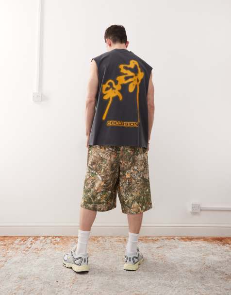 COLLUSION – Czarny top bez rękawów z nadrukiem i efektem sprania - view 1