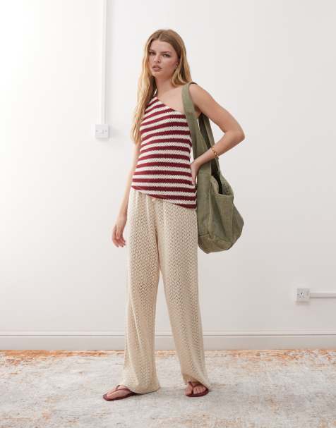 COLLUSION asymmetric one shoulder stripe top in red