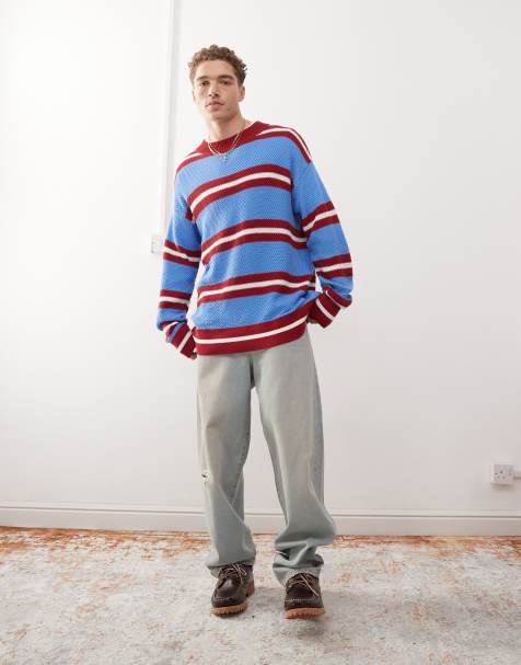COLLUSION oversized stripe knitted jumper in red
