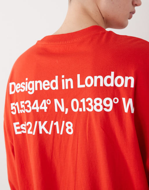 COLLUSION – Czerwony T-shirt oversize z długimi rękawami i nadrukiem na plecach, 5 z 5