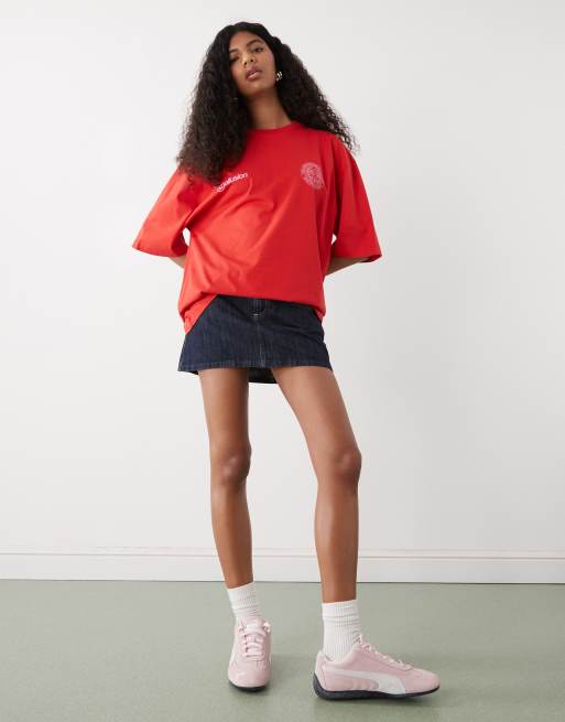 COLLUSION – Czerwony T-shirt oversize z logo, 2 z 4