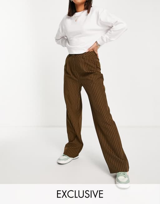 COLLUSION dad fit pants in brown pinstripe