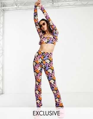 COLLUSION daisy print flared pants in multi