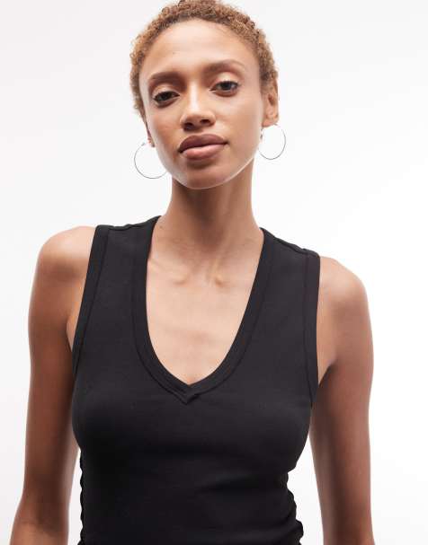 Collusion - Débardeur côtelé à décolleté en V et coutures apparentes - Noir - view 1