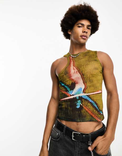 COLLUSION - Débardeur en tulle avec découpe et imprimé photographique devant - Multicolore