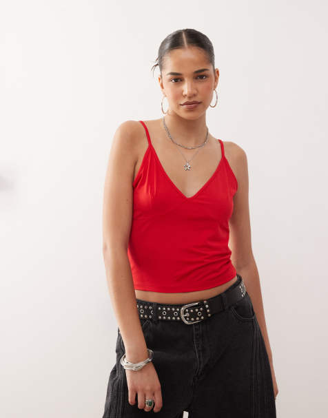 COLLUSION deep v cami in red