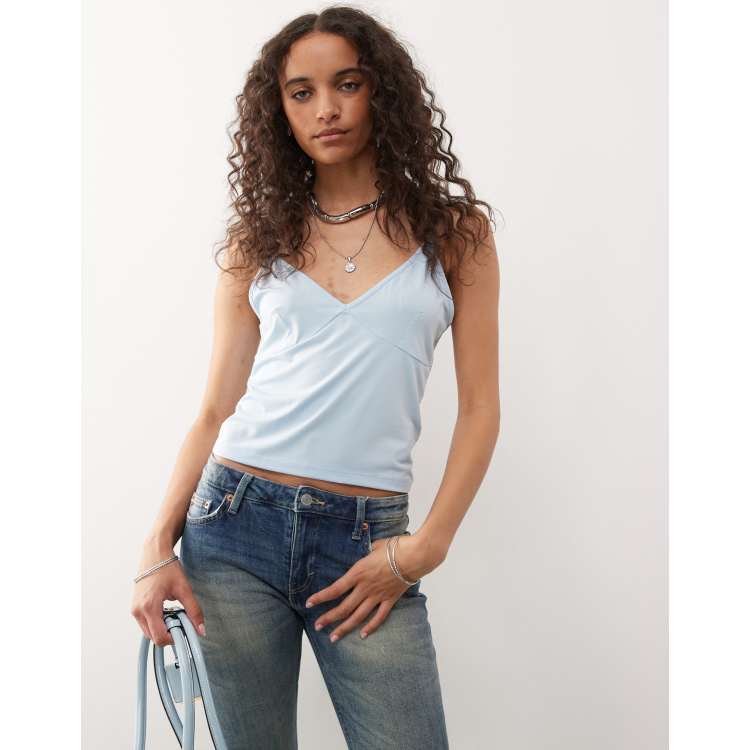 COLLUSION deep v cami top in blue | ASOS