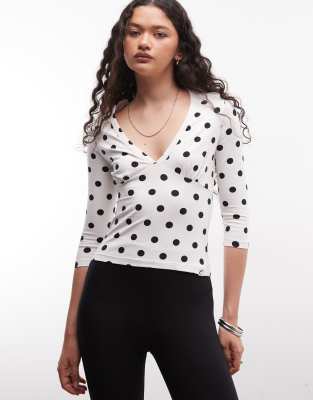 Collusion Deep V-neck 3/4 Sleeve Top In Multi