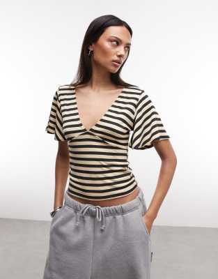 Collusion Deep V-neck Batwing Top In Multi