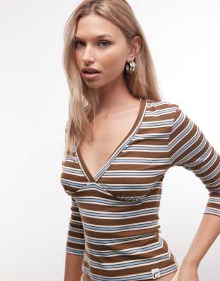 Collusion Deep V Vest Top In Multi