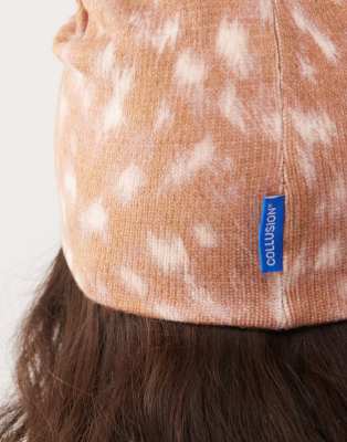 Collusion Deer Print Beanie In Multi