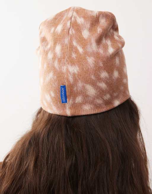 COLLUSION – Mehrfarbige Strickmütze mit Rehfellmuster
