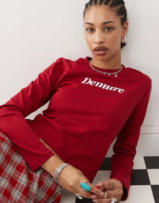 COLLUSION demure slogan tee-Pink