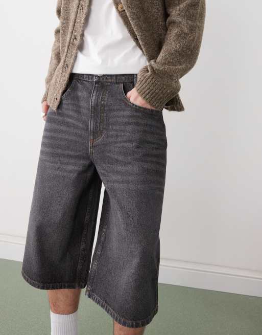 COLLUSION denim baggy skater jorts in washed black, 4 of 5