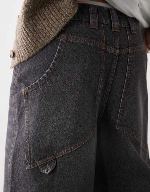 COLLUSION denim baggy skater jorts in washed black