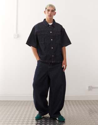 Collusion Denim Boxy Oversized Shirt In Blue