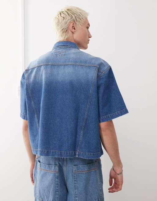 COLLUSION denim boxy shirt in mid wash
