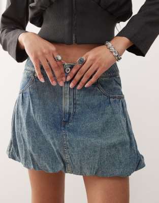 Collusion Denim Bubble Hem Skirt In Blue