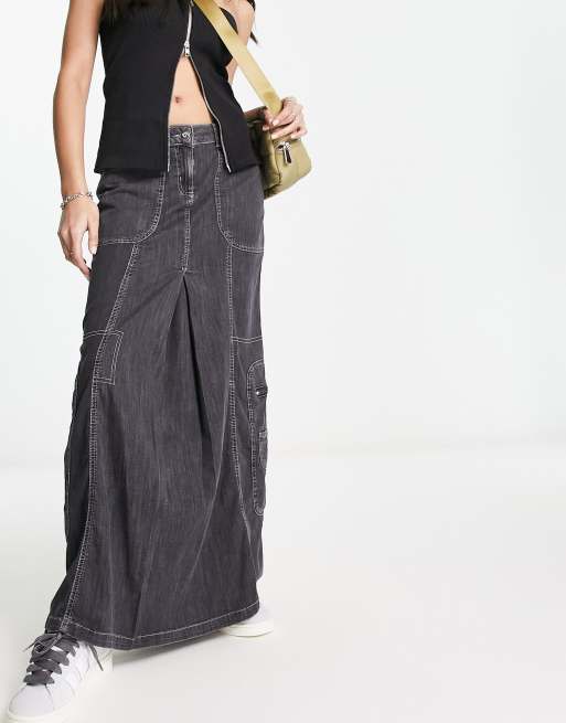COLLUSION denim contrast stitch maxi skirt in gray, 4 of 4