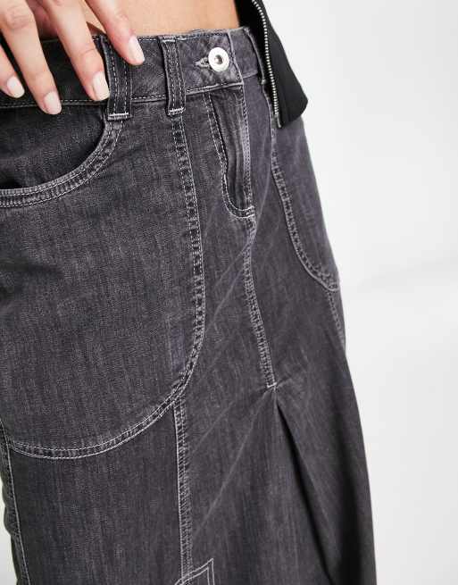 COLLUSION denim contrast stitch maxi skirt in grey, 2 of 4