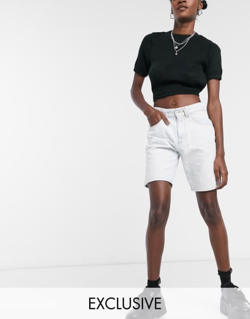 COLLUSION denim dad shorts in bleached white ASOS