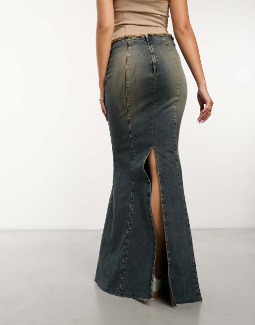 Fishtail hem denim clearance skirt