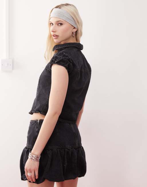 COLLUSION denim fitted shirt co-ord in black