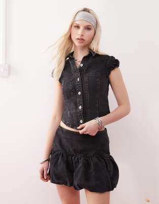 denim fitted shirt in black - part of a set