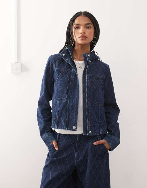 COLLUSION denim hooded argyle print jacket in rinse wash - view 1