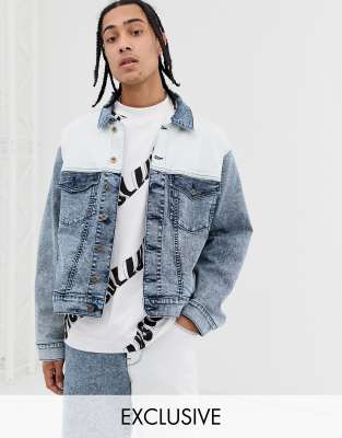 COLLUSION denim jacket in blue and white spliced | ASOS