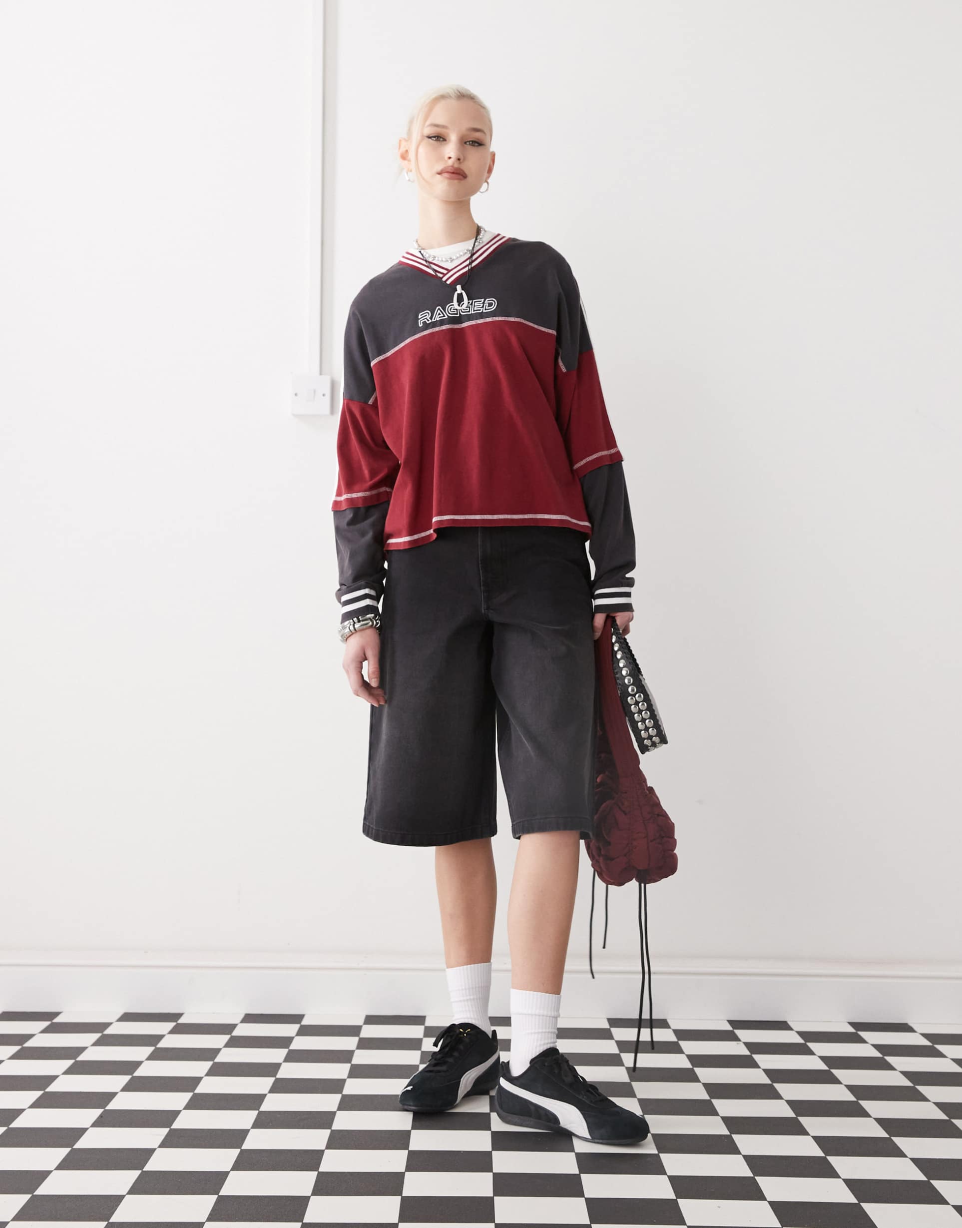 collusion denim jorts in washed black