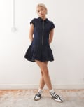 [Collusion] COLLUSION denim kilt dress in laser stripe-Multi XS Stripe